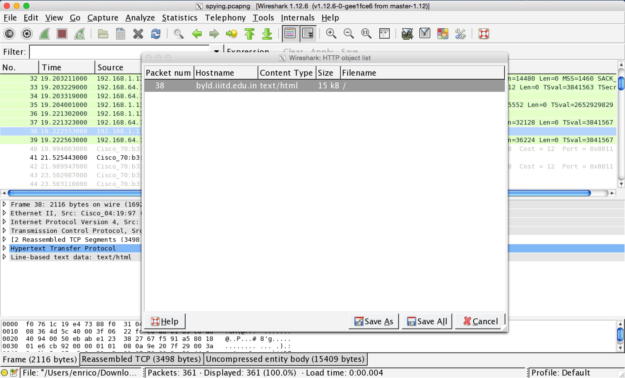 http objects extraction from Wireshark